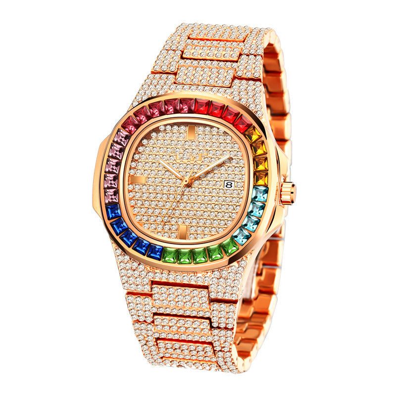 Men's Ice Out Moissanite Luxury Watch 18k Gold Stainless Steel Analog