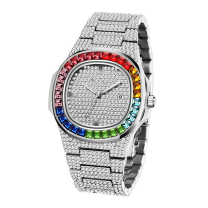 Men's Ice Out Moissanite Luxury Watch 18k Gold Stainless Steel Analog