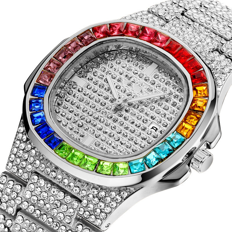 Men's Ice Out Moissanite Luxury Watch 18k Gold Stainless Steel Analog