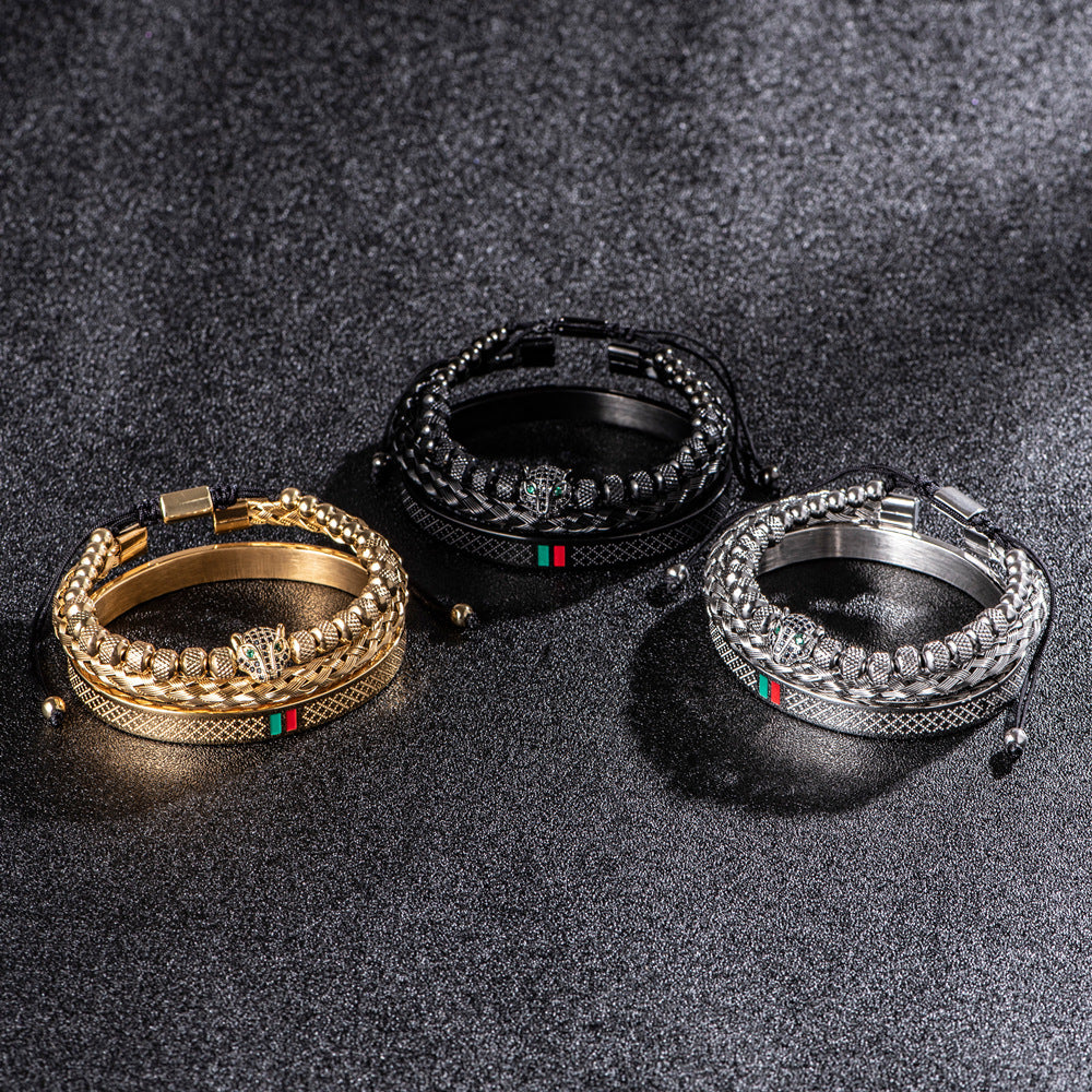 Men's Moissanite Luxury 3-Piece Bracelet Set 18K Gold & Silver-Plated