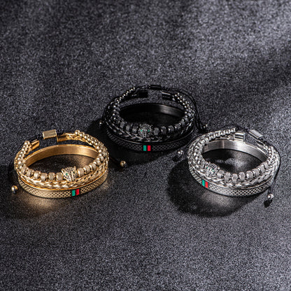 Men's Moissanite Luxury 3-Piece Bracelet Set 18K Gold & Silver-Plated
