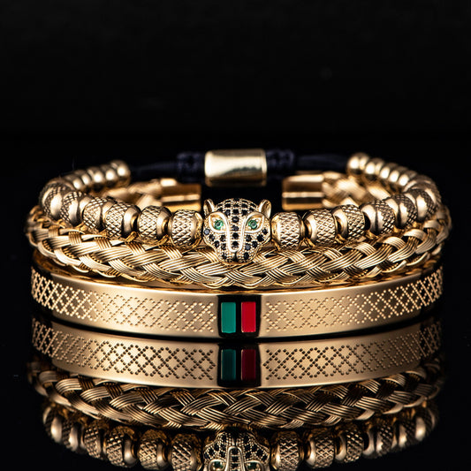 Men's Moissanite Luxury 3-Piece Bracelet Set 18K Gold & Silver-Plated